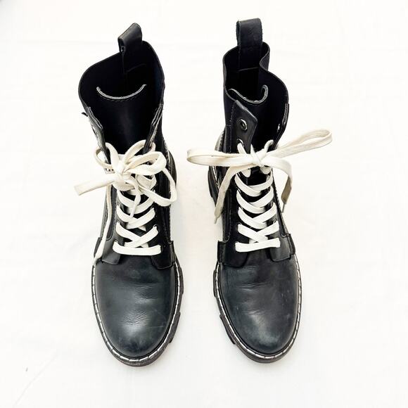 Rag & Bone Shiloh Black Combat Boot White Laces Size 37.5 MINT - Picture 1 of 5